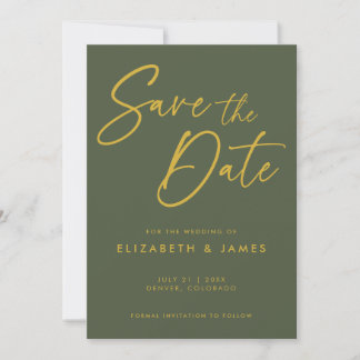 Olive Green Wedding Save The Date Invitation