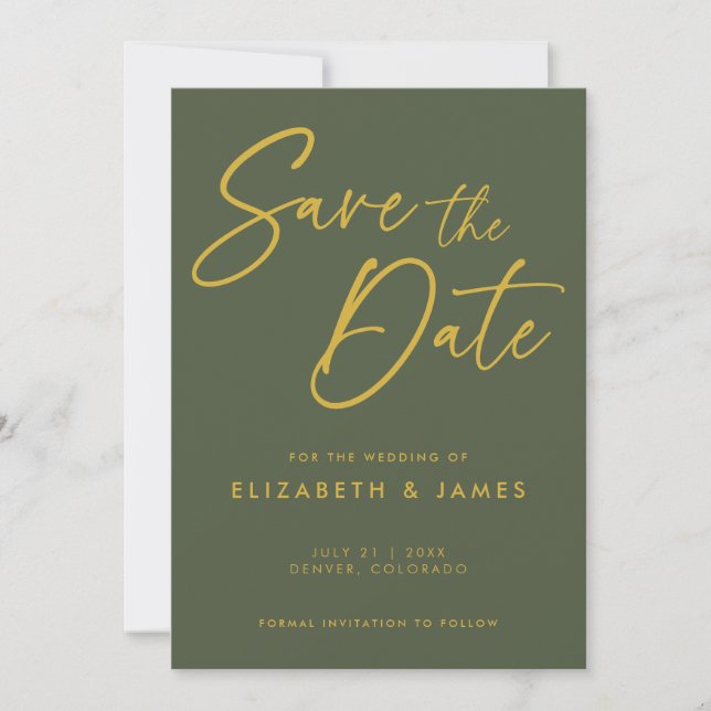 Olive Green Wedding Save The Date Invitation (Front)