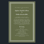 Olive Green Wedding Script Budget Ceremony Program<br><div class="desc">Elegant, minimalist olive green & white budget wedding ceremony program features a simple modern design with a double framed border in crisp white on a trendy olive green background. Traditional, classic wording provides timeless sophistication. Personalize wedding ceremony details for your guests in trendy script & lettering. The back of the...</div>