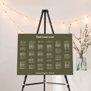 Olive Green Wedding Seating Chart Alphabetical Foam Board