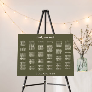 Olive Green Wedding Seating Chart Alphabetical Foam Board