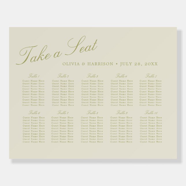 Olive Green Wedding Seating Chart Sign (Front)