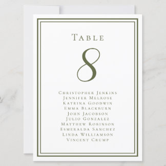 Olive Green Wedding Seating Guest Table Number