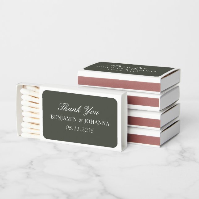 Olive Green Wedding Thank You Guest Favors Matchboxes (Stacked)