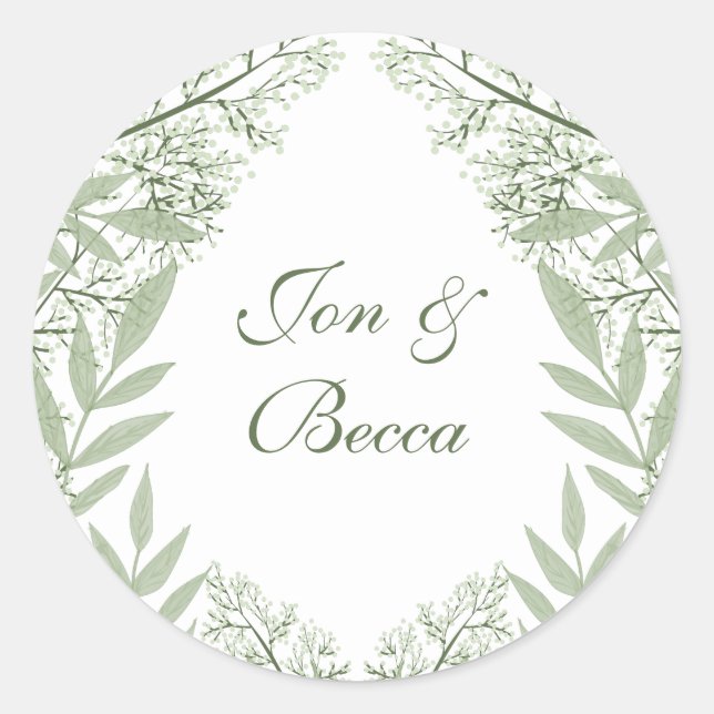 Olive Green Wedding Vintage Botanical Classic Round Sticker (Front)