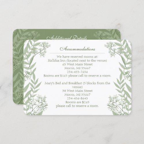 Olive Green Wedding Vintage Botanical Enclosure Card