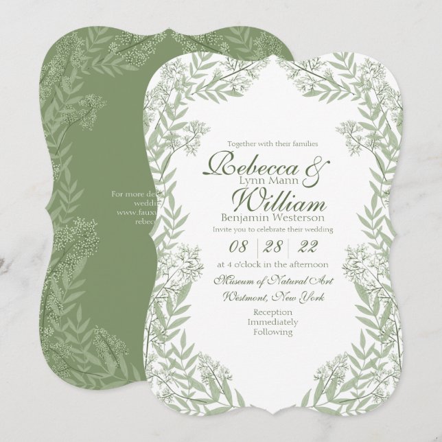 Olive Green Wedding Vintage Botanical Invitation (Front/Back)