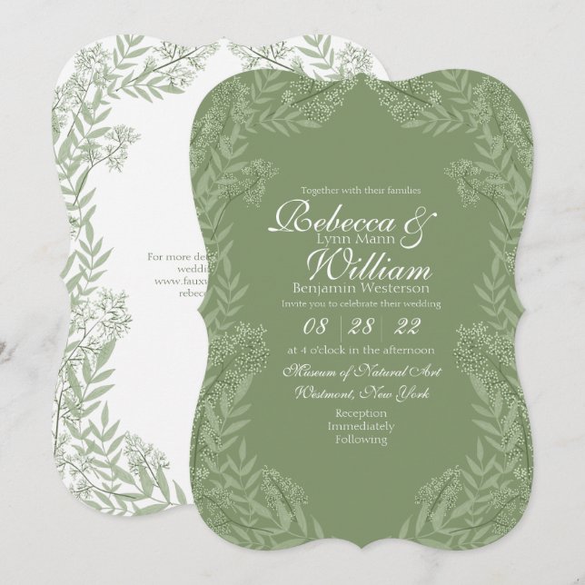 Olive Green Wedding Vintage Botanical Invitation (Front/Back)