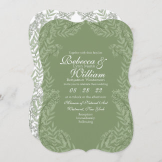 Olive Green Wedding Vintage Botanical Invitation