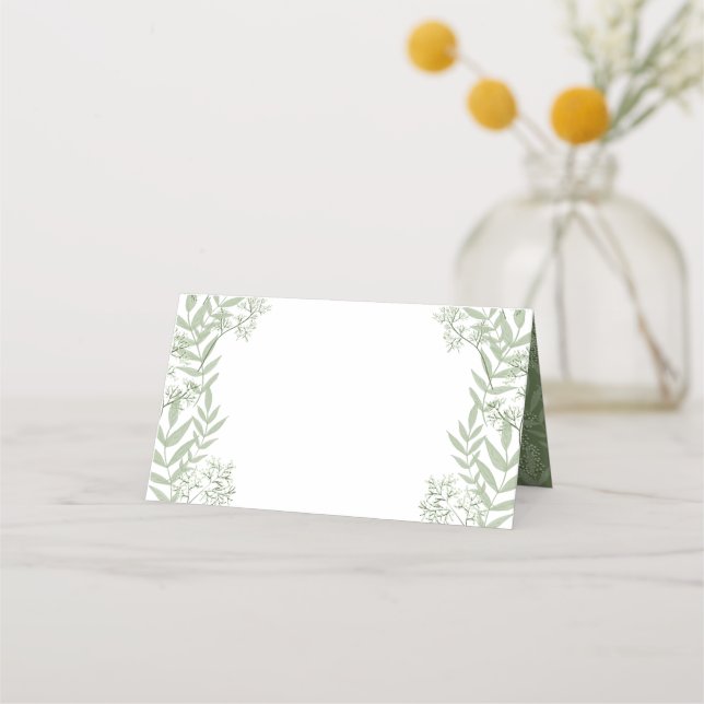 Olive Green Wedding Vintage Botanical Place Card (Front)
