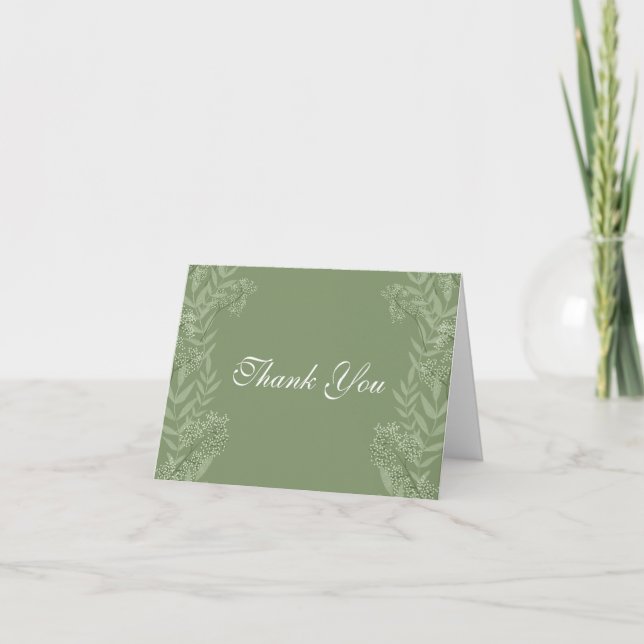 Olive Green Wedding Vintage Botanical Thank You Card (Front)