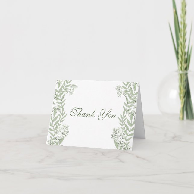 Olive Green Wedding Vintage Botanical Thank You Card (Front)