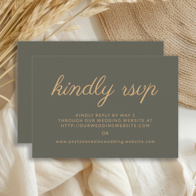 Olive Green Wedding Website Kindly RSVP  (Dark olive/sage green wedding RSVP card)
