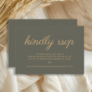 Olive Green Wedding Website Kindly RSVP Card