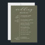 Olive Green Wedding Weekend Timeline & Welcome Invitation<br><div class="desc">This muted olive green wedding weekend card is a beautiful choice for couples hosting a nature inspired wedding. The rich, earthy tone is perfect for forest and garden weddings, particularly in the spring and summer seasons. The card features a well organized wedding itinerary, outlining the key events of your wedding...</div>