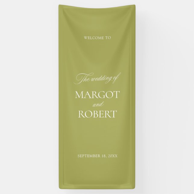 Olive Green Wedding Welcome Sign Banner (Vertical)