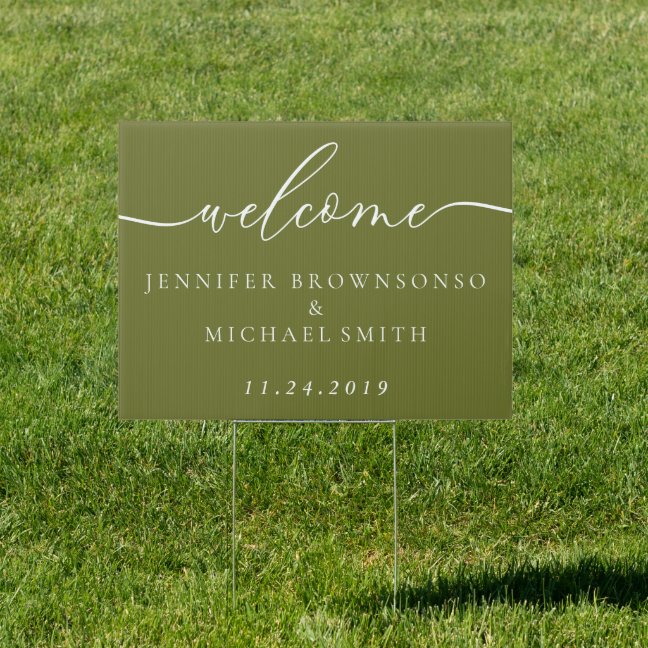 Olive Green Welcome Party Simple Wedding Sign