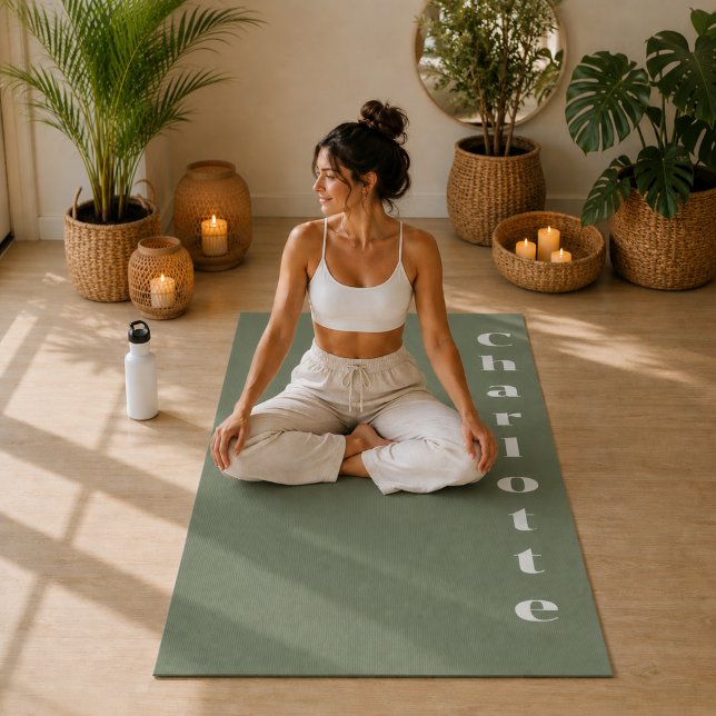 Olive green wellness minimalist personalized yoga mat (Creator Uploaded)