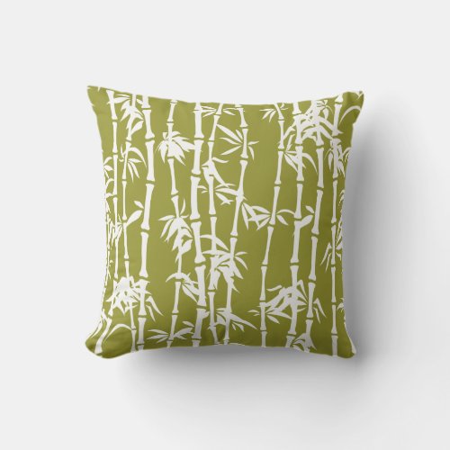 Olive green white bamboo custom throw pillow