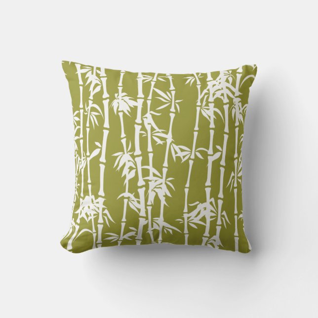Olive green, white bamboo custom throw pillow (Front)