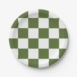 Olive Green/White Checkered Paper Plates