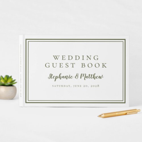 Olive Green  White Classic Simple Modern Wedding  Guest Book