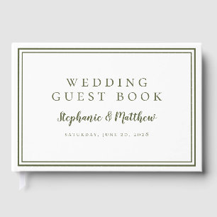 Olive Green & White Classic Simple Modern Wedding Guest Book