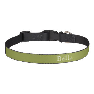Olive Green White Lettering Custom Name Minimalist Pet Collar