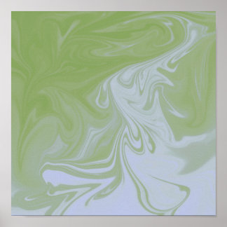 Olive Green, White Liquid Art Poster 