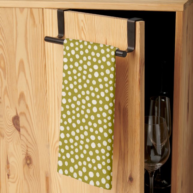 Olive Green White Polka Dot Pattern Kitchen Towel (Thirds Fold)