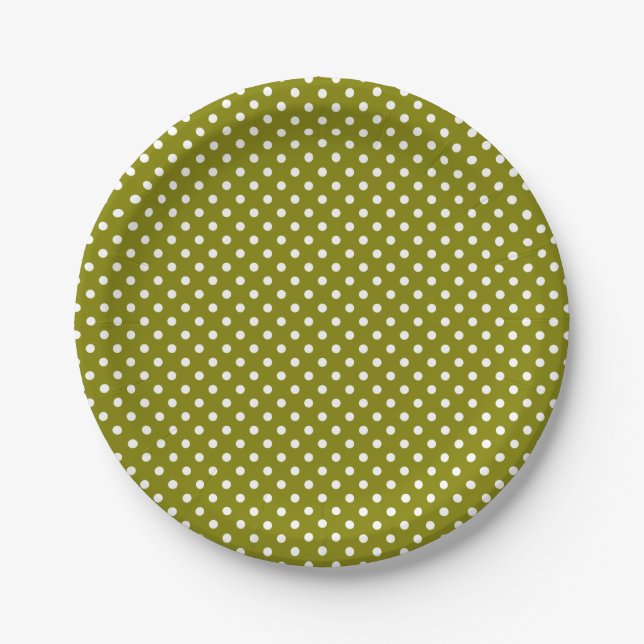 Olive green & white polkadot pattern paper plates (Front)