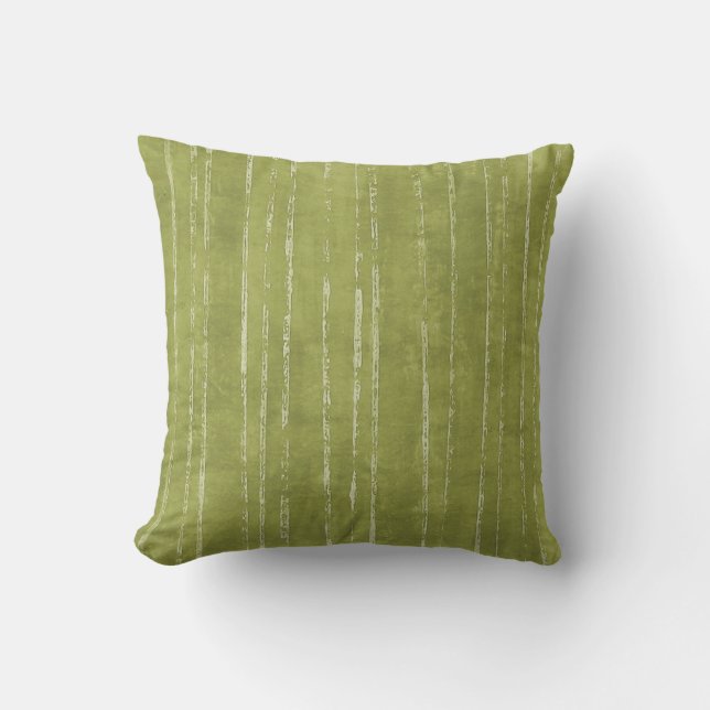 Olive green & white stripe pattern throw pillow (Front)
