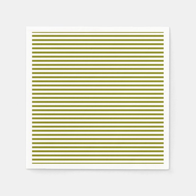 Olive green white stripes pattern party paper napkins (Front)