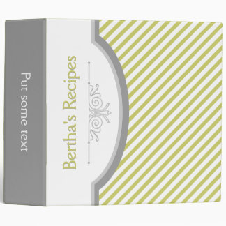 Olive green, white stripes with frame recipe binder