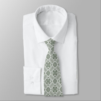 Olive Green & White Tatreez Henna Thobe Pattern Neck Tie