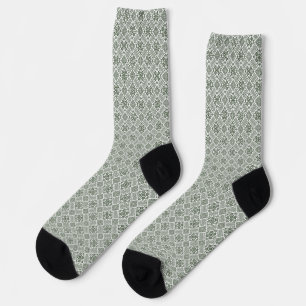Olive Green & White Tatreez Henna Thobe Pattern Socks