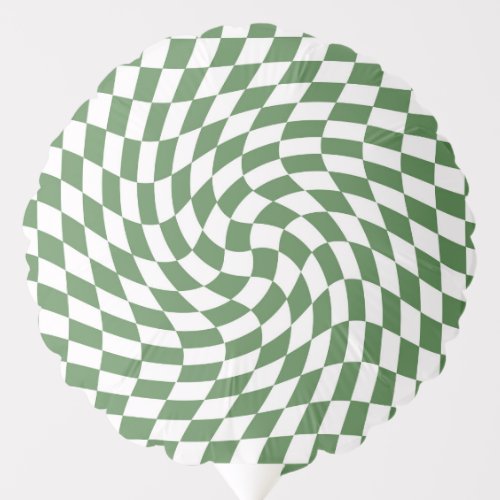 Olive Green  White Warped Checkered Pattern    Balloon