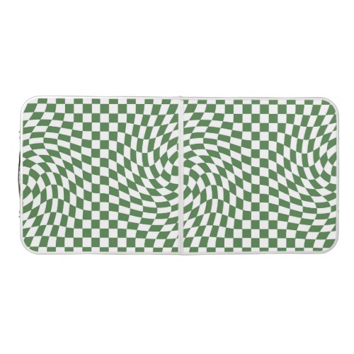 Olive Green  White Warped Checkered Pattern    Beer Pong Table