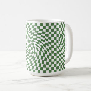 Olive Green & White Warped Checkered Pattern Coffee Mug