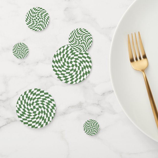 Olive Green & White Warped Checkered Pattern    Confetti (Group)