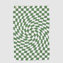 Olive Green & White Warped Checkered Pattern