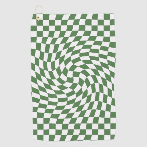 Olive Green  White Warped Checkered Pattern    Golf Towel
