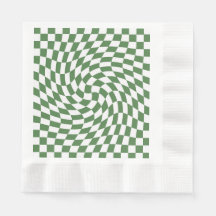 Olive Green & White Warped Checkered Pattern   