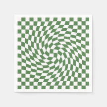 Olive Green & White Warped Checkered Pattern