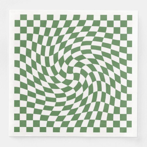 Olive Green  White Warped Checkered Pattern    Paper Dinner Napkins