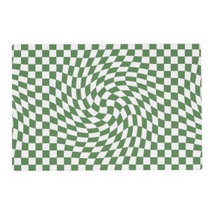 Olive Green & White Warped Checkered Pattern Placemat