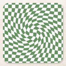 Olive Green & White Warped Checkered Pattern   