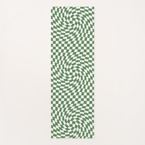 Olive Green  White Warped Checkered Pattern    Yoga Mat