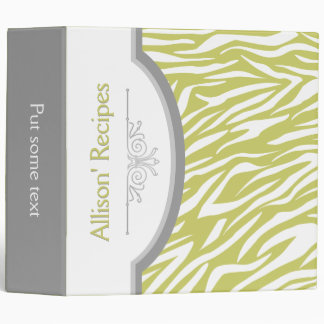 Olive green white zebra print with frame recipe binder