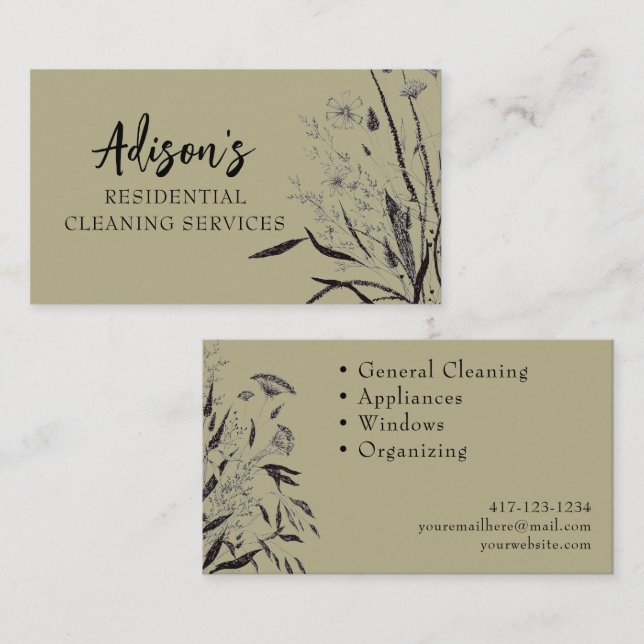 Olive Green Wildflower Business Card (Front/Back)